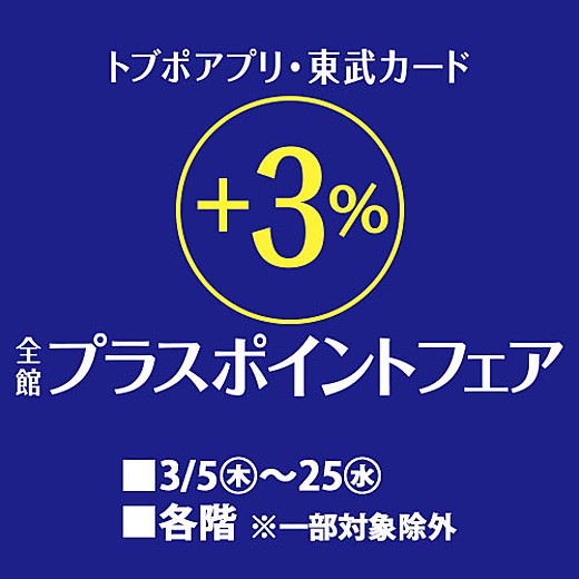 トブポアプリ・東武カード 全館+3%プラスポイントフェア