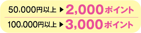 50,000円以上▶2,000ポイント 100,000円以上▶3,000ポイント