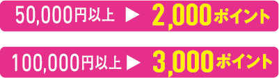 50,000円以上▶2,000ポイント 100,000円以上▶3,000ポイント