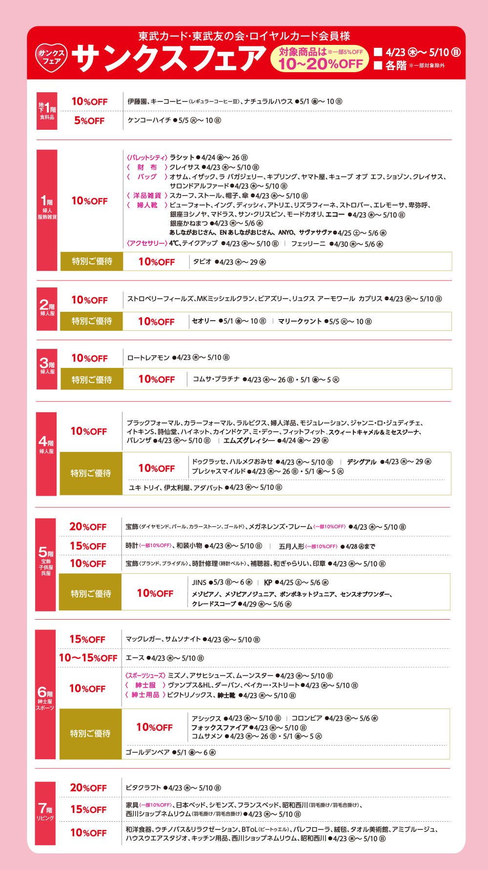 東武カード・東武友の会・ロイヤルカード会員様 サンクスフェア