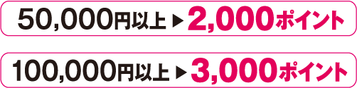 50,000円以上▶2,000ポイント 100,000円以上▶3,000円ポイント